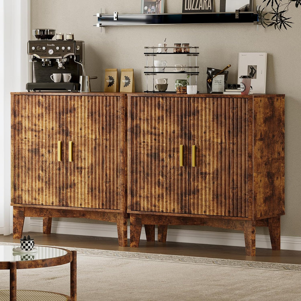 BORNOON Fluted Storage Cabinet with Doors and Adjustable Shelf Sideboard