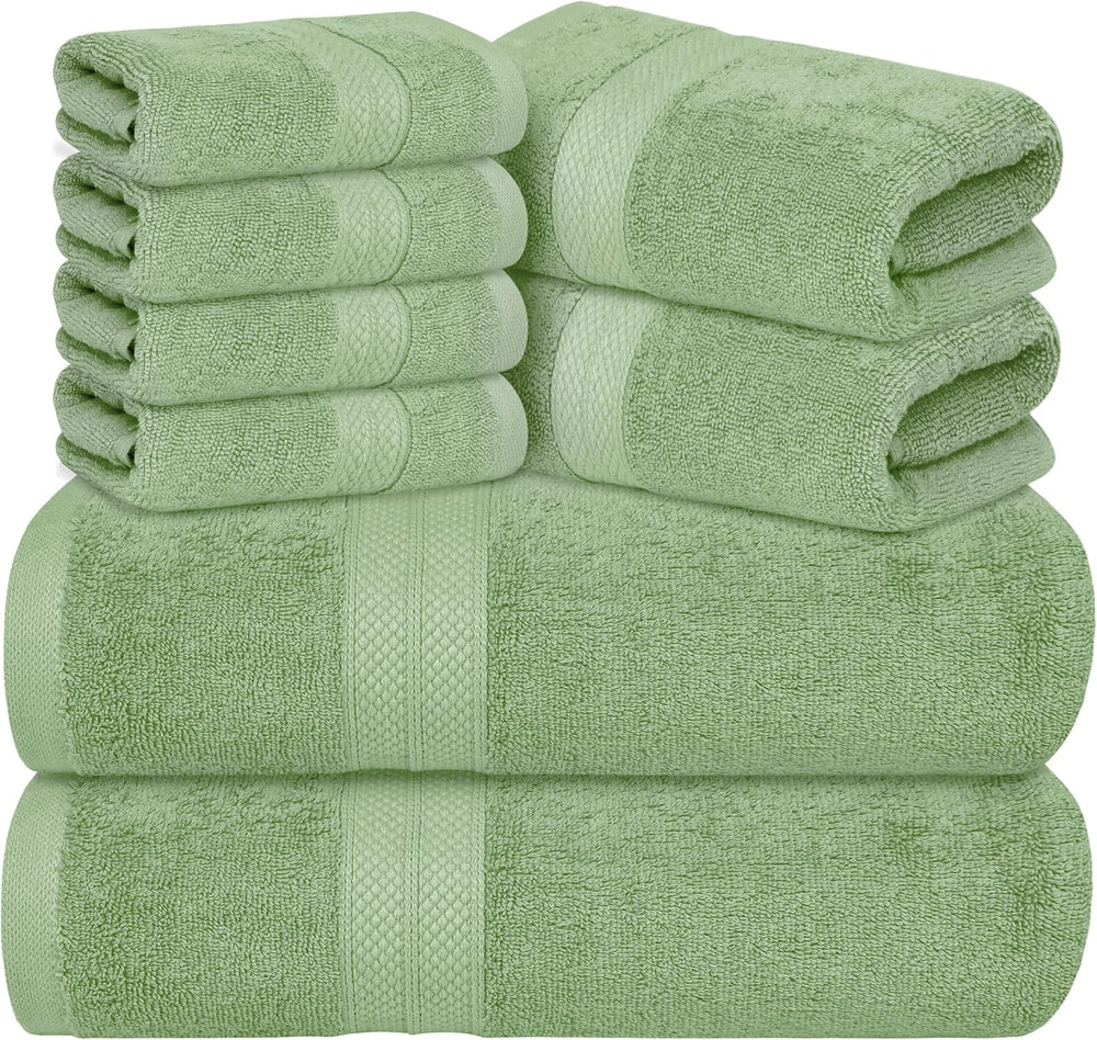 Avalon Towels Sage Green Bath Towel Set, 8 Piece, 600 GSM Ring Spun Cotton