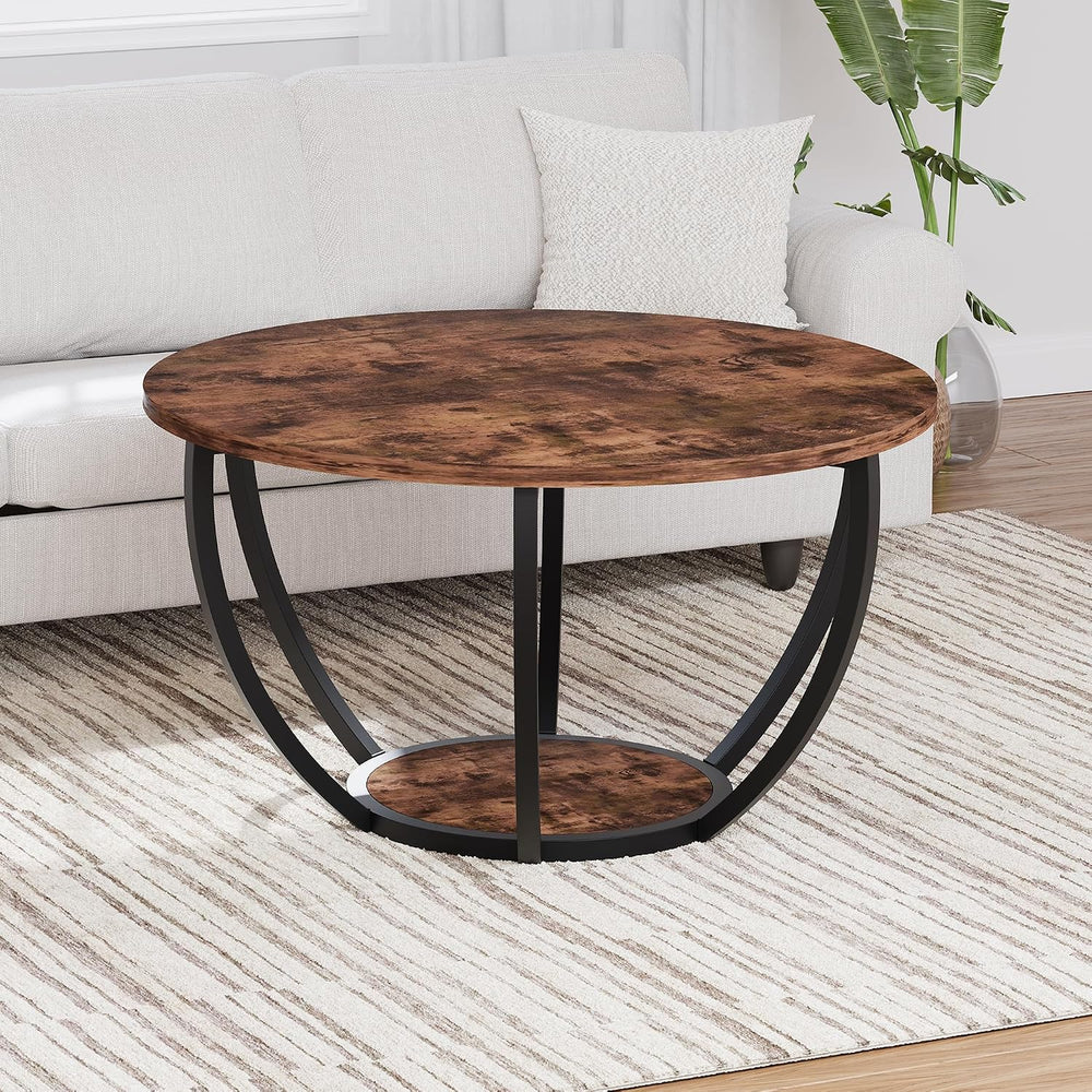 HOMERECOMMEND 28" Round Coffee Table with Storage for Living Room,Brown