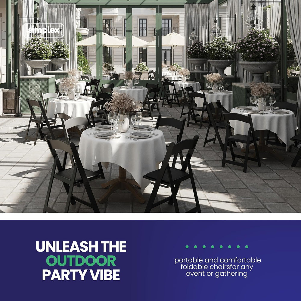 SIMPLEX 100 Black Resin Folding Chairs, Stackable Event & Party Chairs, 8...