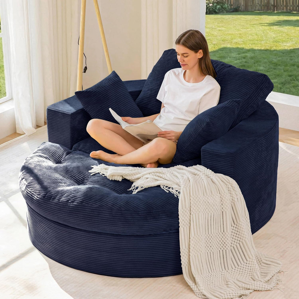 MAXYOYO Oversized Round Chaise Lounge Sofa, Boneless Chair with Ottoman