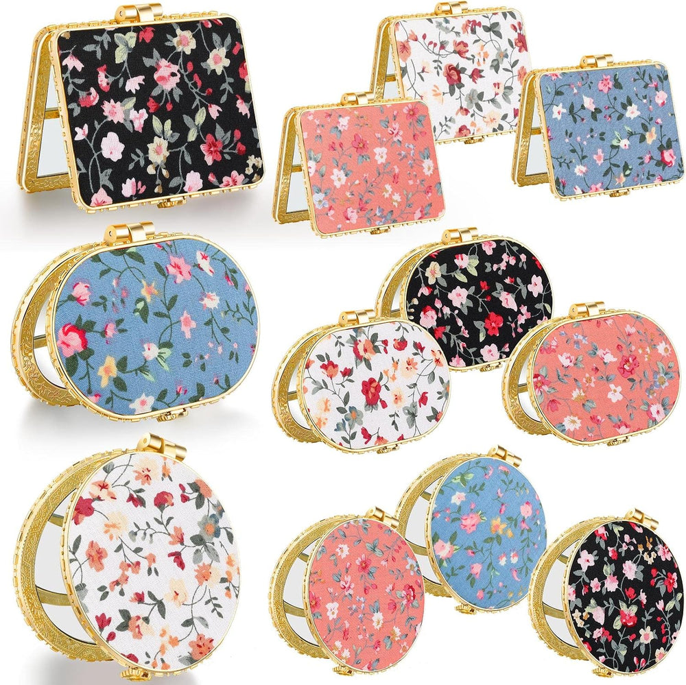 Blulu 24 Pcs Compact Mirrors for Purse Bulk Floral Pocket Mirror, Gold Edge