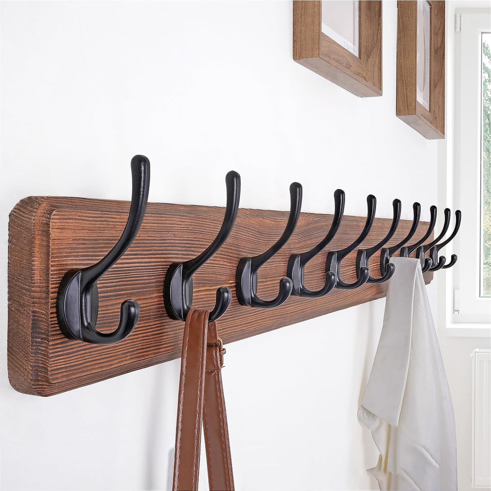 SKOLOO Rustic Wall Mounted Coat Rack, 10 Hooks, 38", Solid Wood, Brown
