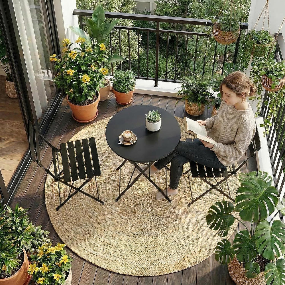 GAOMON 3-Piece Bistro Set – Steel Frame Space-Saving Folding Patio Furniture ...