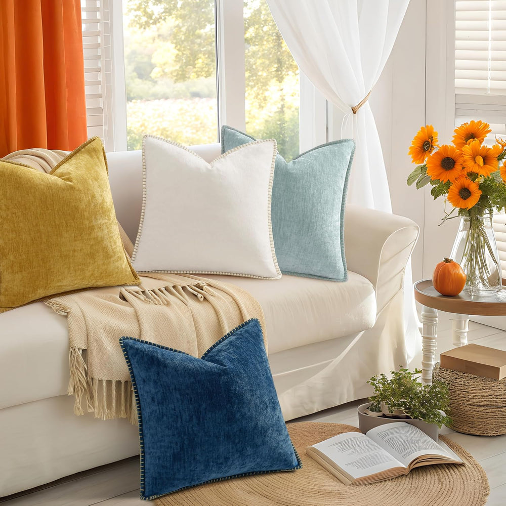 decorUhome Fall Soft Decorative Chenille Throw Pillow Covers 18x18 Set of 4