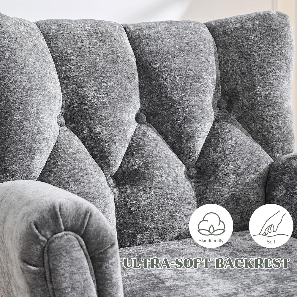 Chenille Wingback Accent Chairs Set of 2, Mid-Century Modern Living Room Armc...