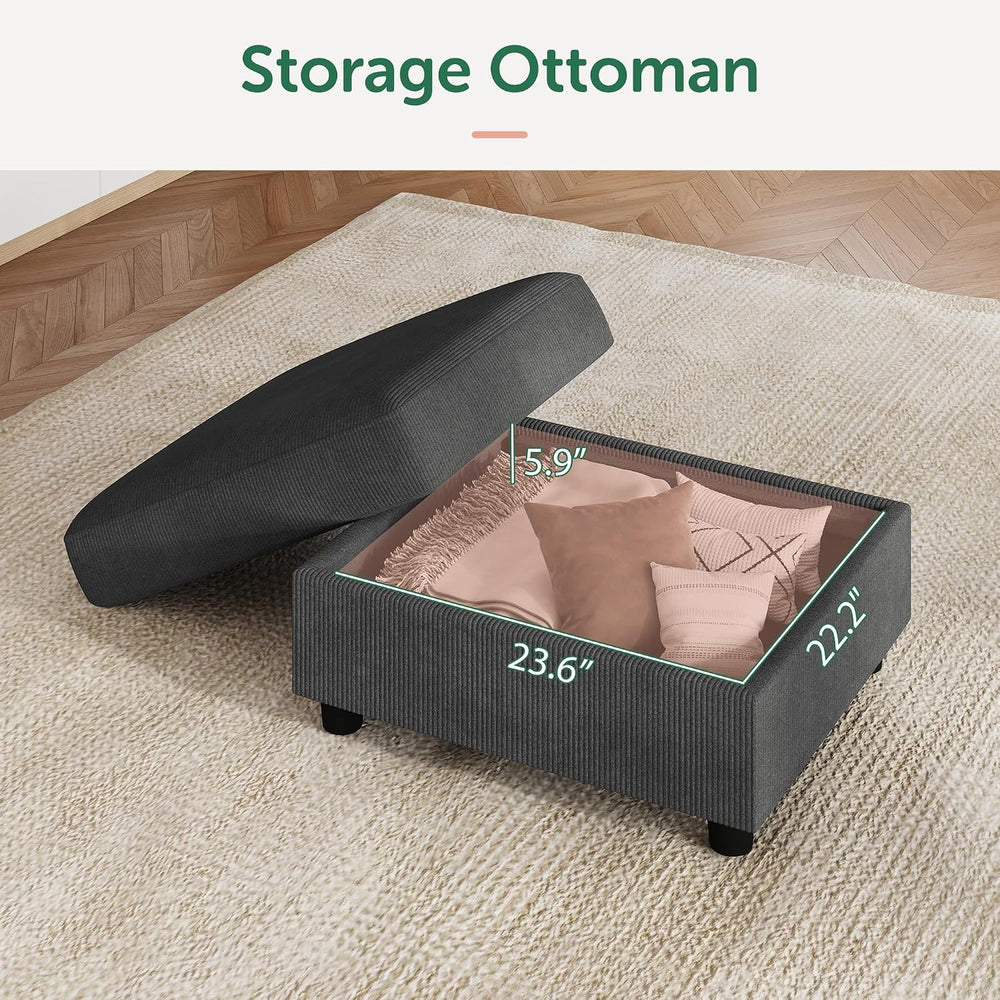 HONBAY Modern Corduroy Ottoman Module Sofa, Ottoman Bench with Storage, Dark ...