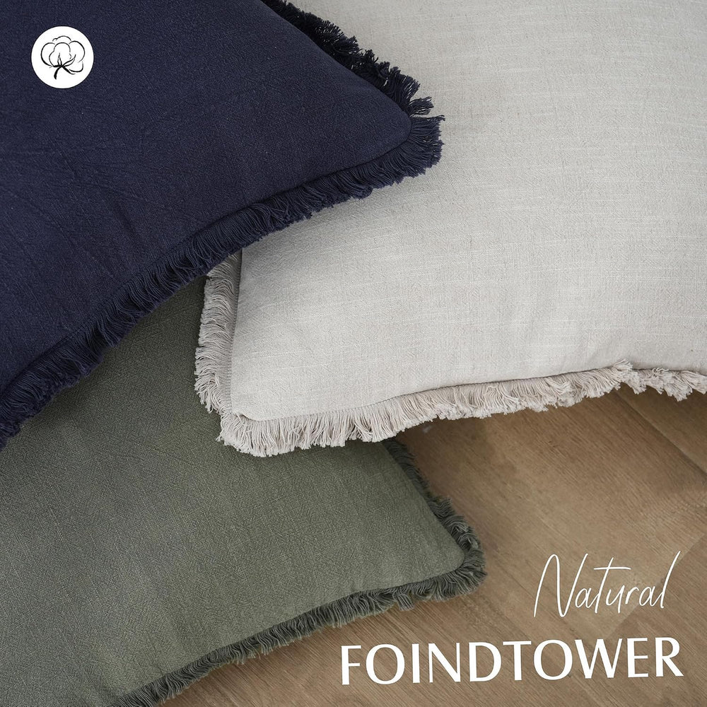 Foindtower Decorative Linen Fringe Throw Pillow Covers 24×24 Olive Green