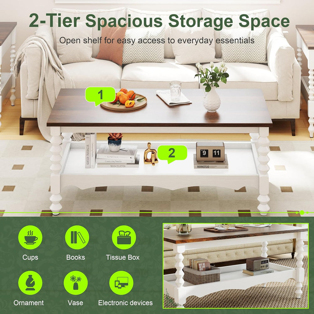 YOSHOOT 42" Farmhouse Coffee Table with Storage - Small Coffee Tables fo...