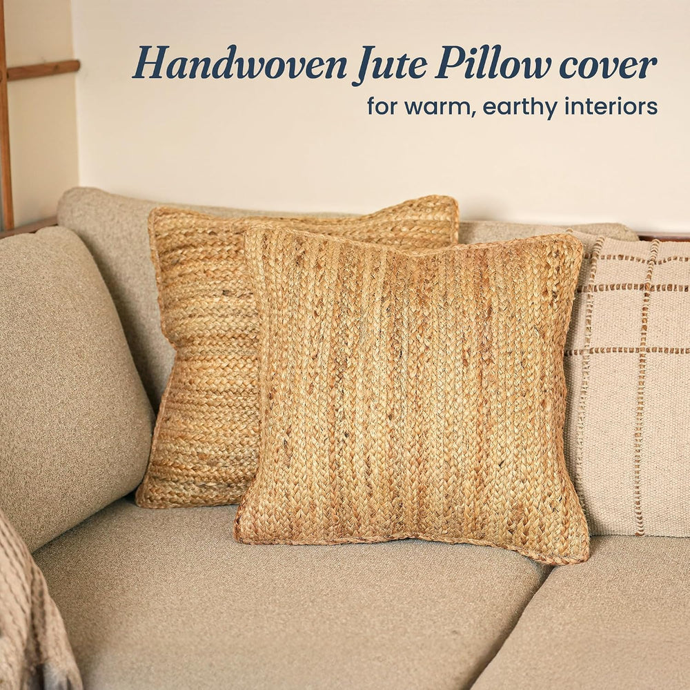 The Fine Living Co. Jute Pillow Covers 18x18, Set of 2 Jute Cushion Covers