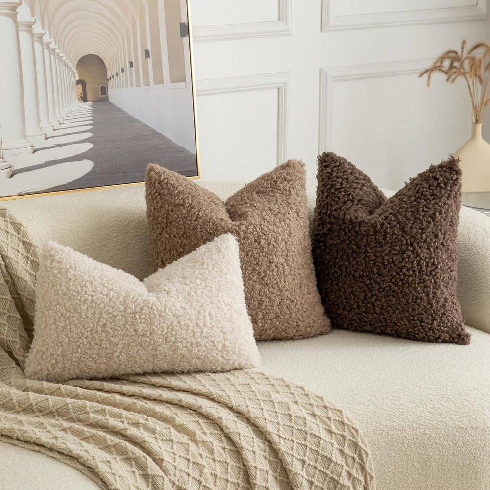Pack of 2 Curly Teddy Wool Faux Fur Throw Pillow Covers Fuzzy Accent Soft She...