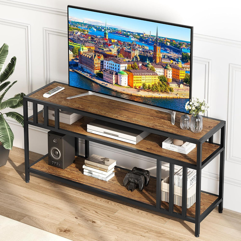 GarveeHome 58" TV Stand up to 65", Quadruple-Tube Support, Rustic B...