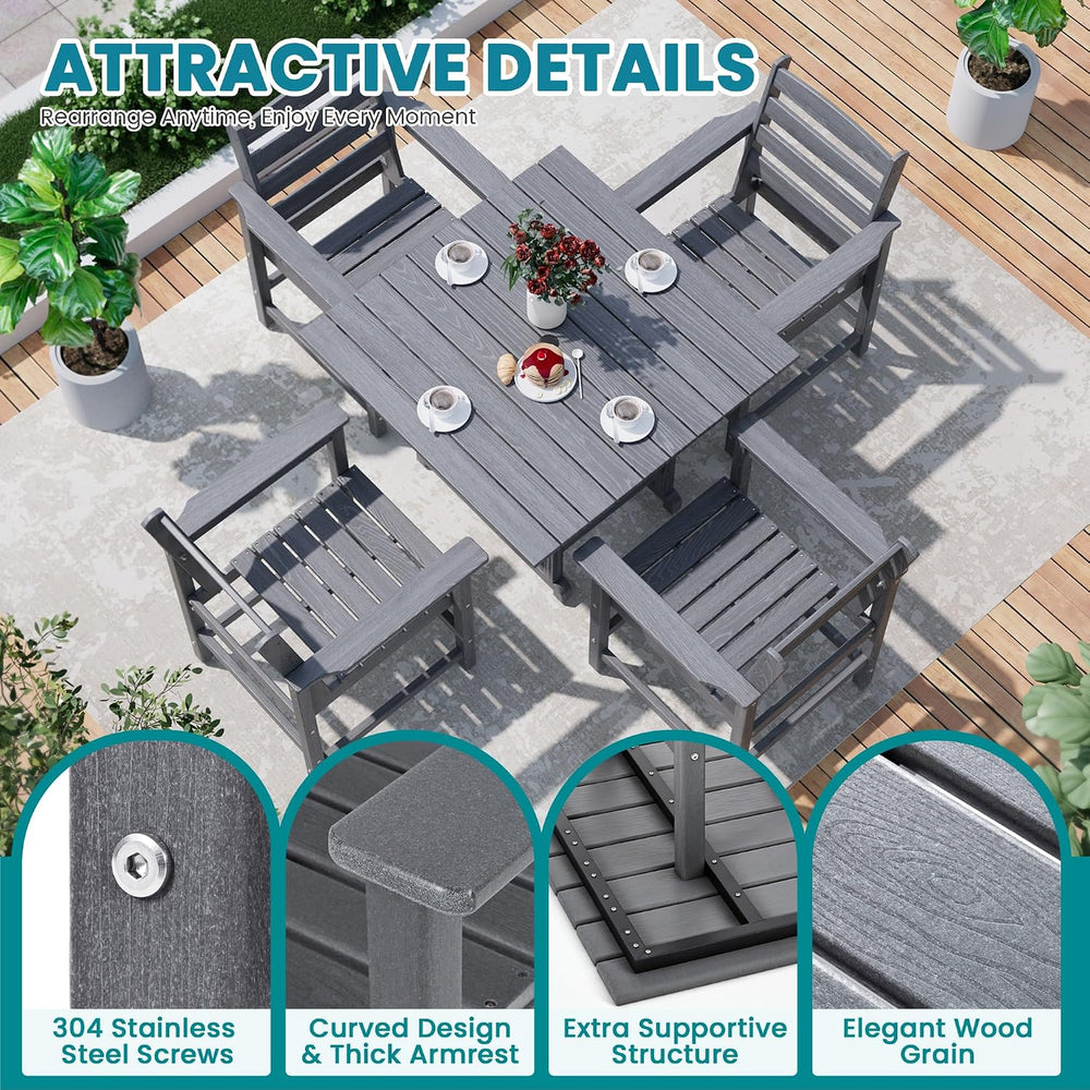 Dining Table Set, 5-Piece HDPE Outdoor Dining Set for 4, Gray