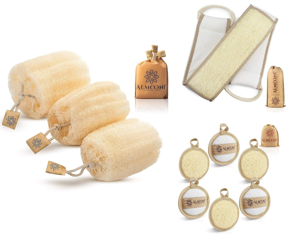 Premium Natural Egyptian Shower Loofah Sponge, Back Scrubber, and Facial Loof...