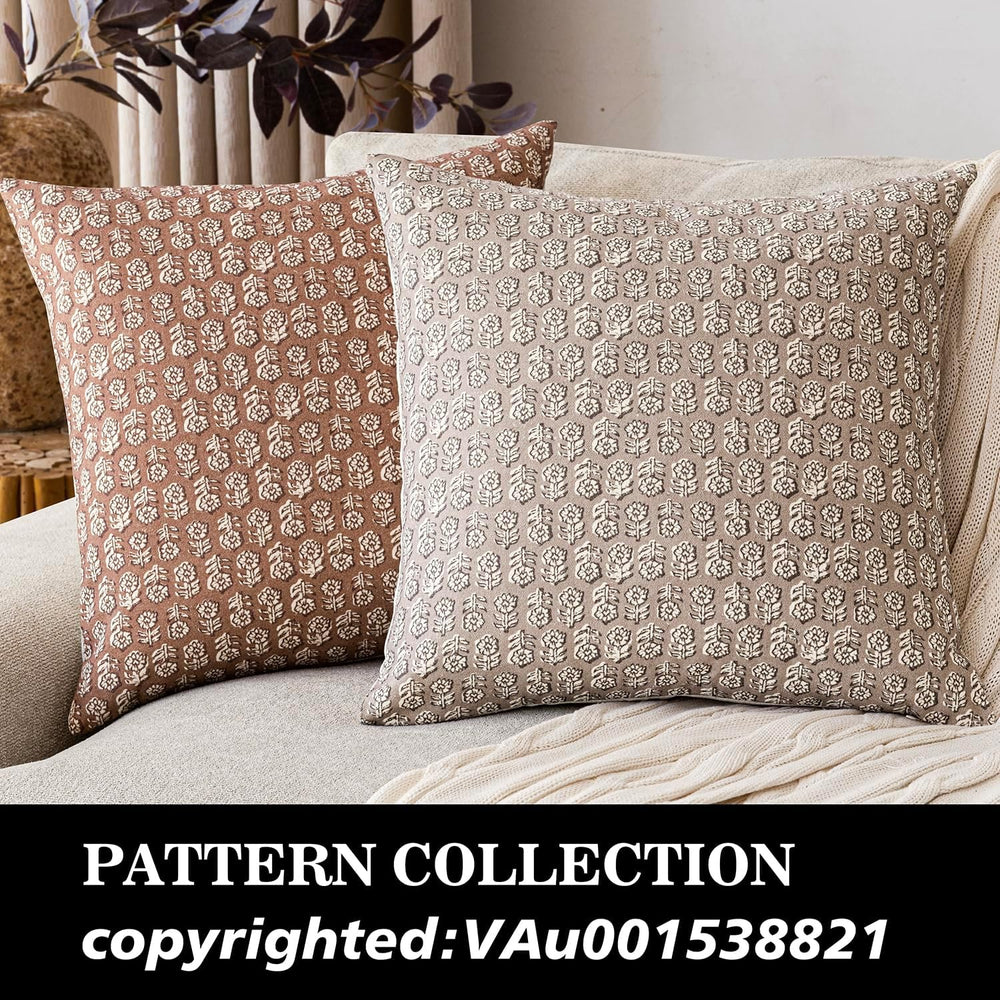 Foindtower Floral Print Throw Pillow Covers 22×22 Inch,Light Orange Brown