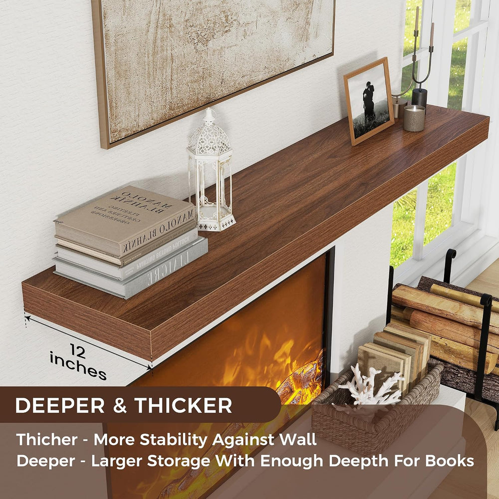 72 Inch Floating Shelves for Wall, 12"D Wood Storage Shelves, Walnut Finish