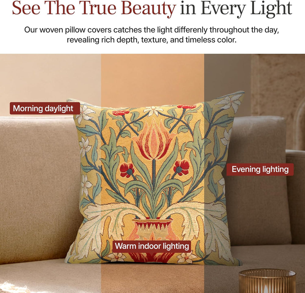 William Morris Red Tulip Tapestry Throw Cotton Cushion Cover, 18 x 18 In
