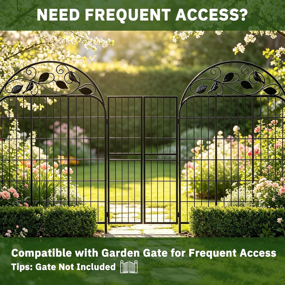 Decorative Garden Fence, 32in H x 12ft L Arched Metal Animal Barrier Fence, R...