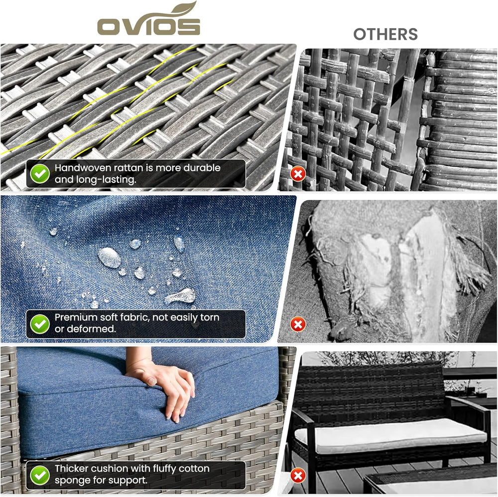 ovios Patio Furniture Set, 5 Pieces Outdoor Wicker Sofa Couch with Chairs, Ot...