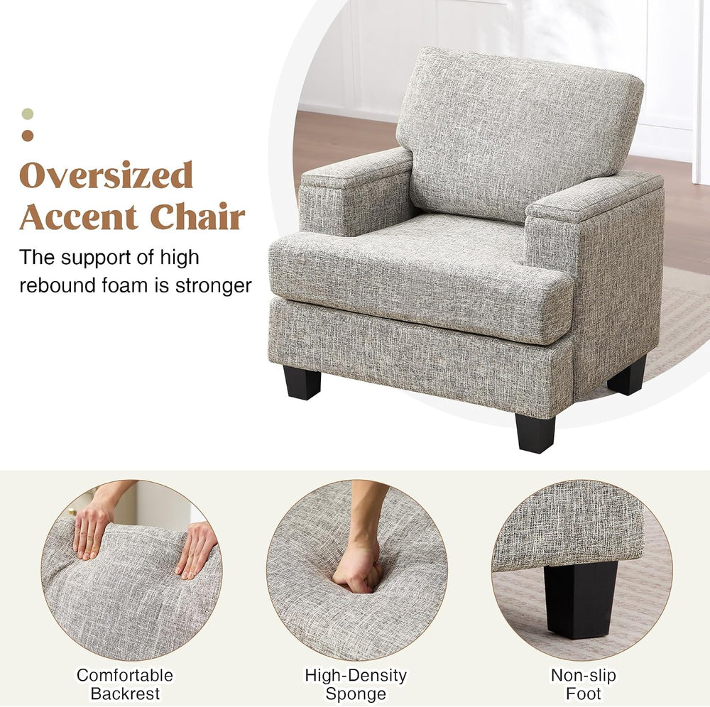 Accent Chair with Armrest Storage, Modern Upholstered Reading Living Room Cha...