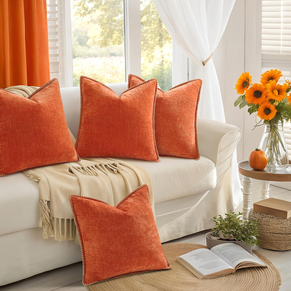 decorUhome Fall Soft Decorative Chenille Throw Pillow Covers 18x18 Set of 4