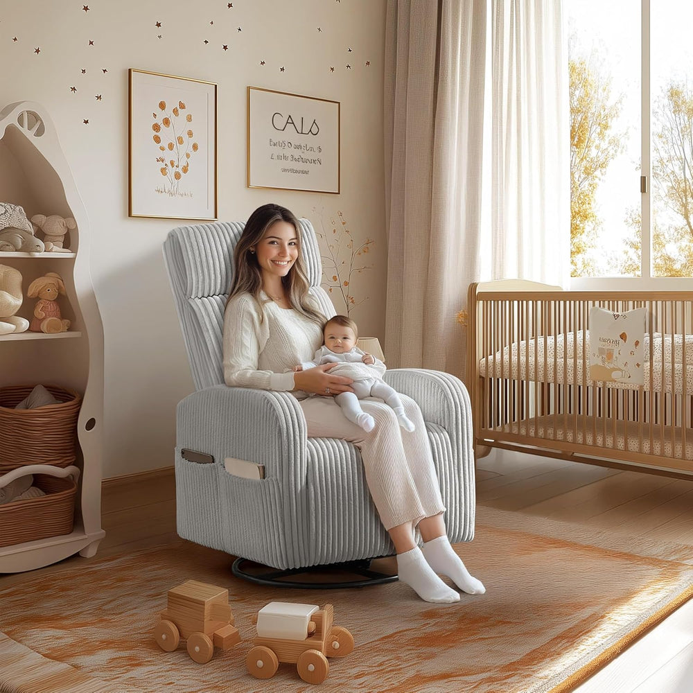 Yaheetech 360° Swivel Nursing Chair with Side Pockets, Light Gray