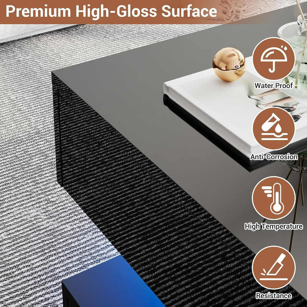55in Large High Glossy LED Coffee Table,Modern Coffee Table for Living Room