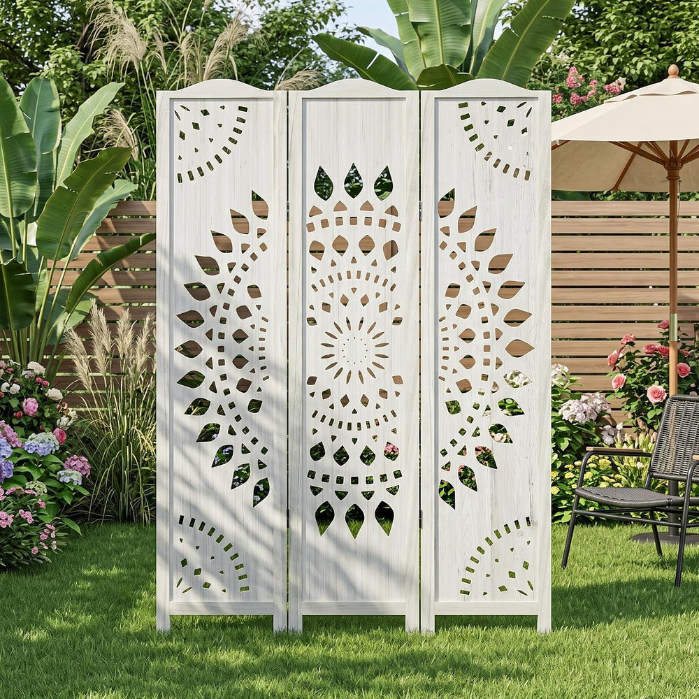 Room Divider 3 Panels,5.62FT Tall Boho Folding Wood Privacy Screen