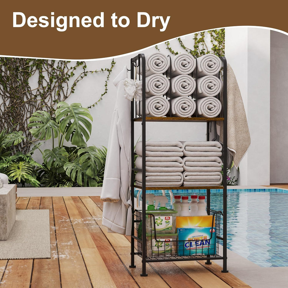 3-Tier Freestanding Cabinet Towel Rack Metal Stand