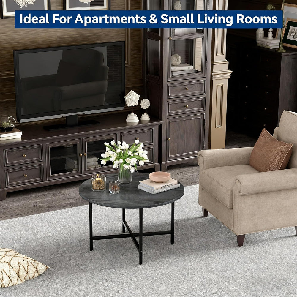 FAMIDGE Coffee Table, 23.6" Round Coffee Table, Grey Living Room Tables
