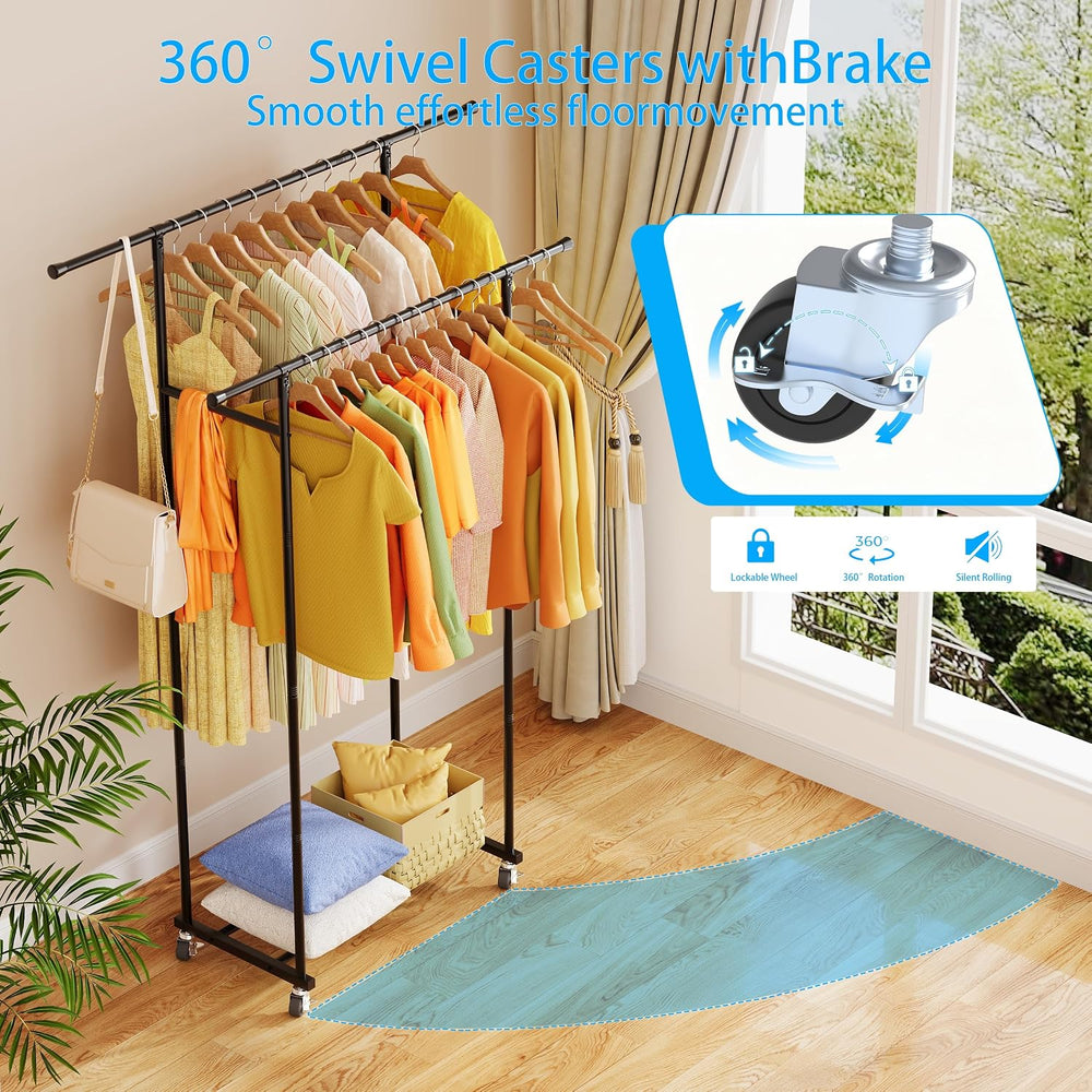 ecobedding Garment Rack with Wheels, Portable Clothing Rack for Bedroom, Clos...