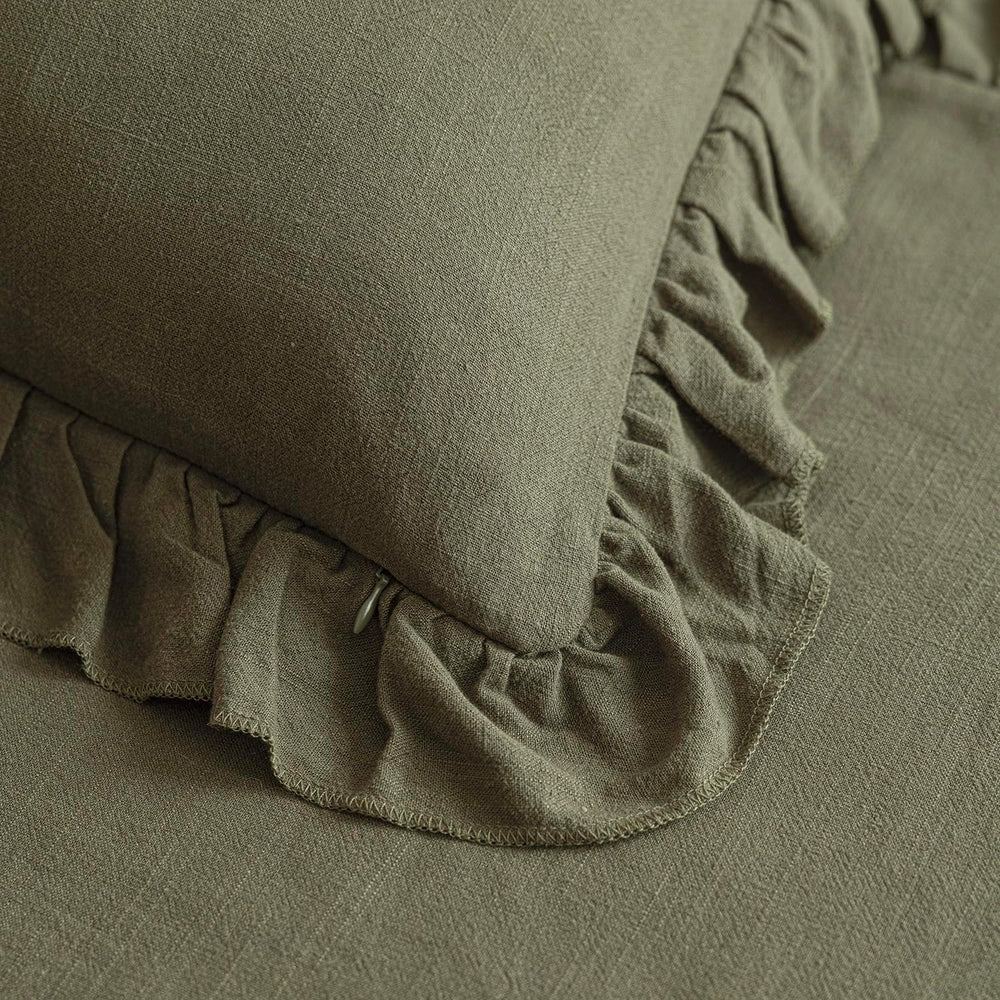 Foindtower Linen Fringe Ruffle Throw Pillow Covers 24×24 Inch Olive Green