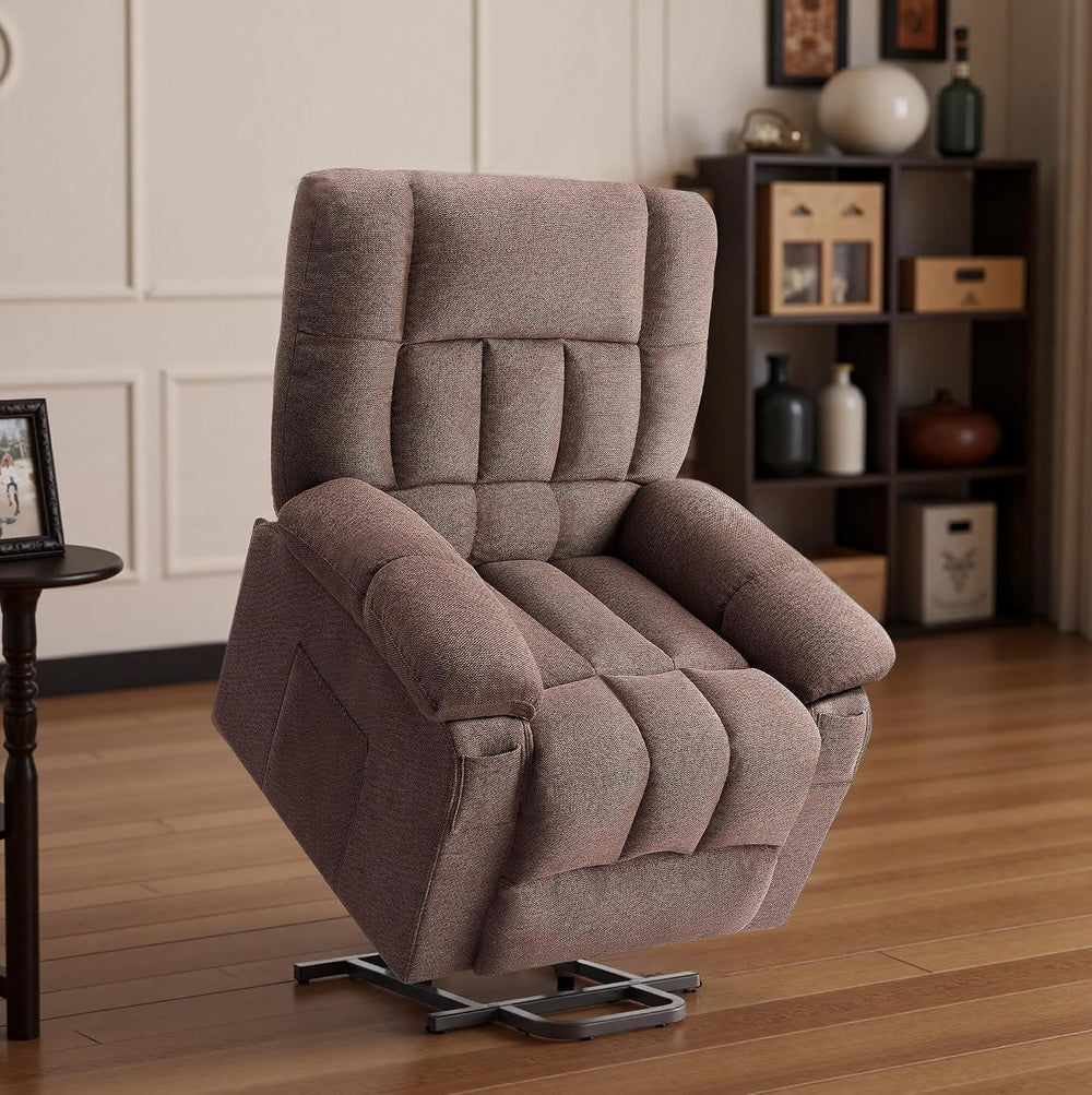 Electric Lift Heat Massage Recliner Chair with Side Pockets, Brown