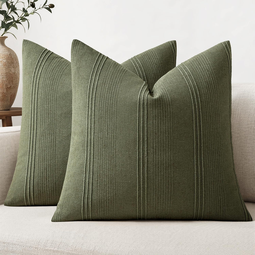 MIULEE Striped Euro Sham Pillow Covers 28x28 Inch Olive Green 2 Pack