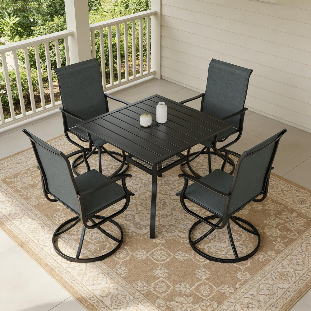 SUNCROWN 5-Piece Outdoor Patio Dining Set, All Weather Square Metal Table &am...