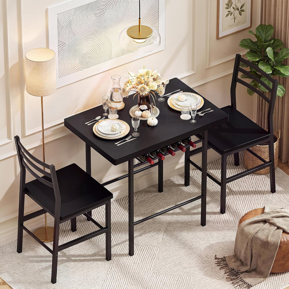 Furmax 3 Piece Kitchen & Dining Room Set, Dining Table Set for 2, Black