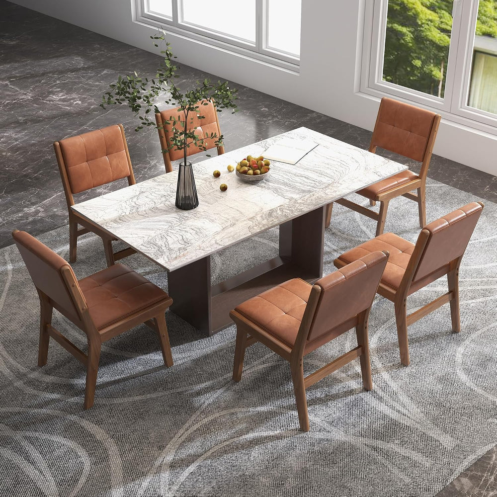 Faux Leather Dining Chairs Set of 2, Comfy Seat, Solid Wood Frame, Brown