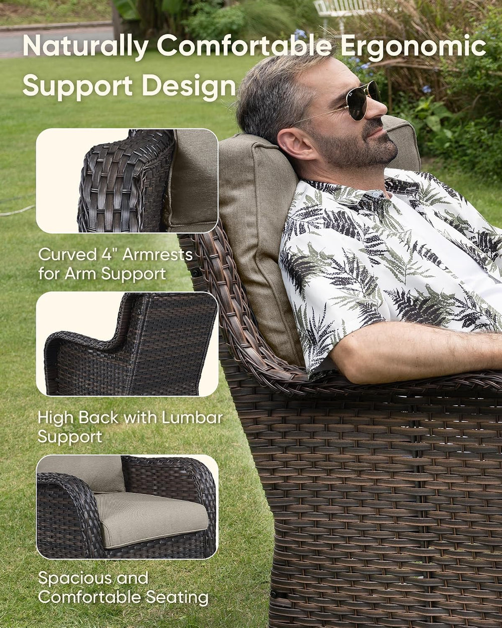 HUMMUH 6 Piece Wicker Patio Conversation Set, Swivel Rockers & Sofa