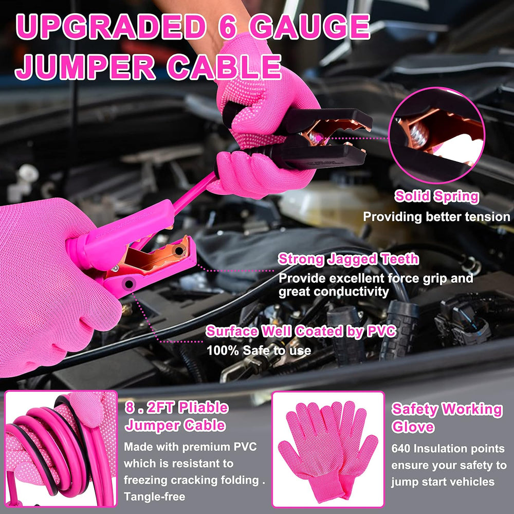 Pink Car Emergency Kit, Premium Roadside Emergency Car Accessories Kit with J...