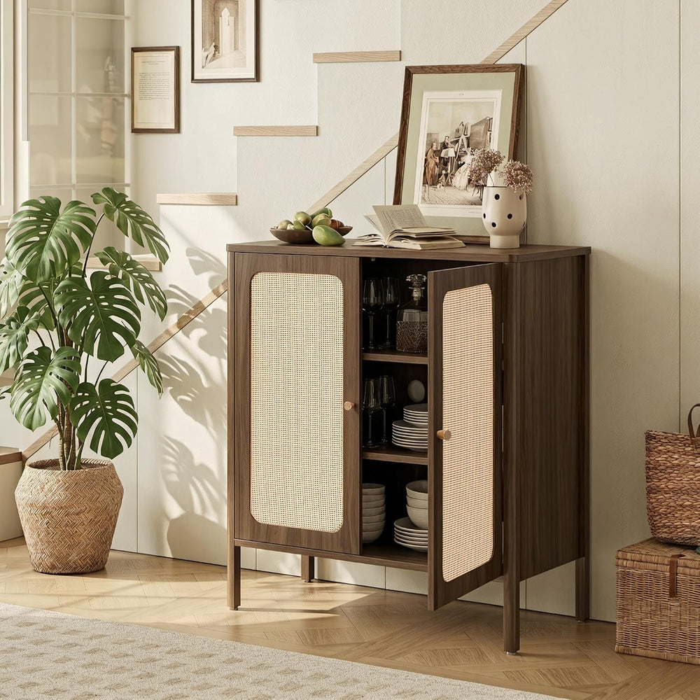 KISLOT 31.5" Rattan Buffet Cabinet with Storage, Sideboard with Adjustab...
