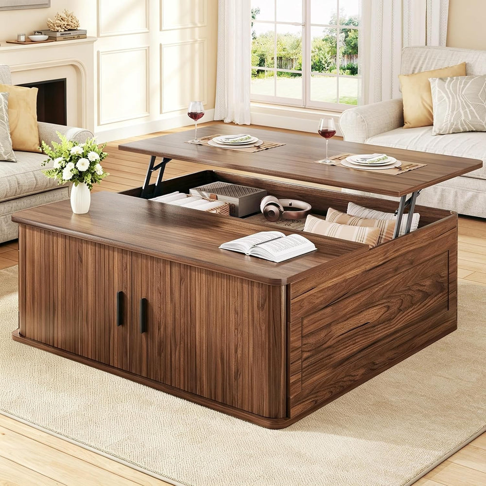 HUAHUU 30.7" Square Lift Top Coffee Table with Large Hidden Storage, Walnut