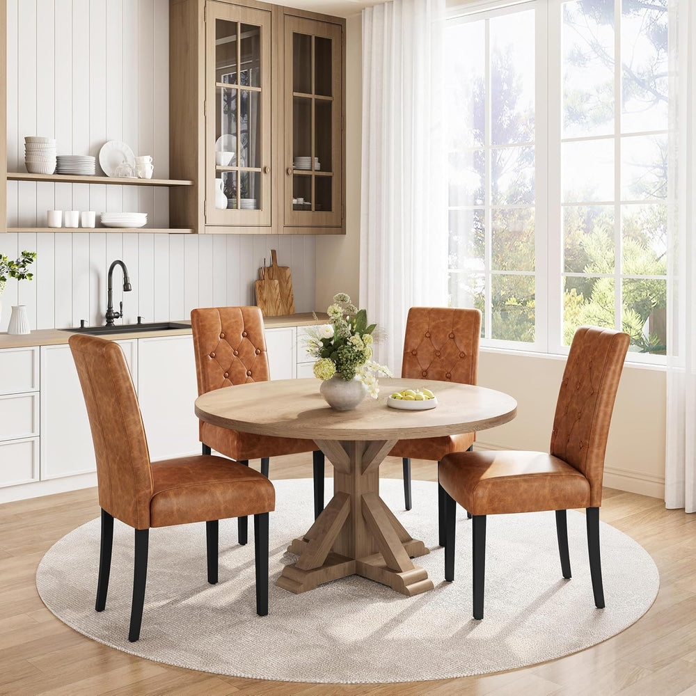 Yaheetech Dining Chairs Set of 4 Button Tufted Kitchen Chairs Retro Brown
