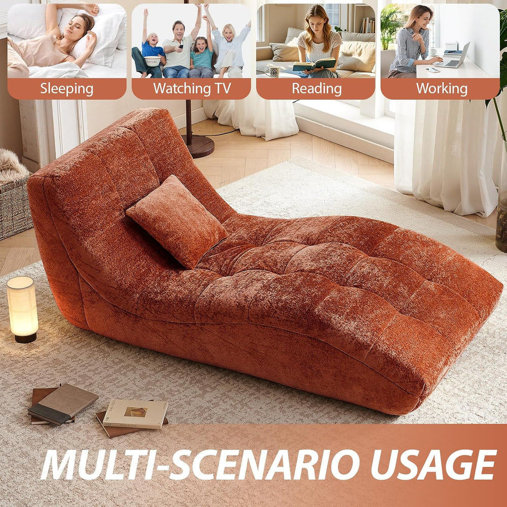Chaise Lounge Chair with Curved Back, Modern Upholstered Recliner Sofa, Tufte...