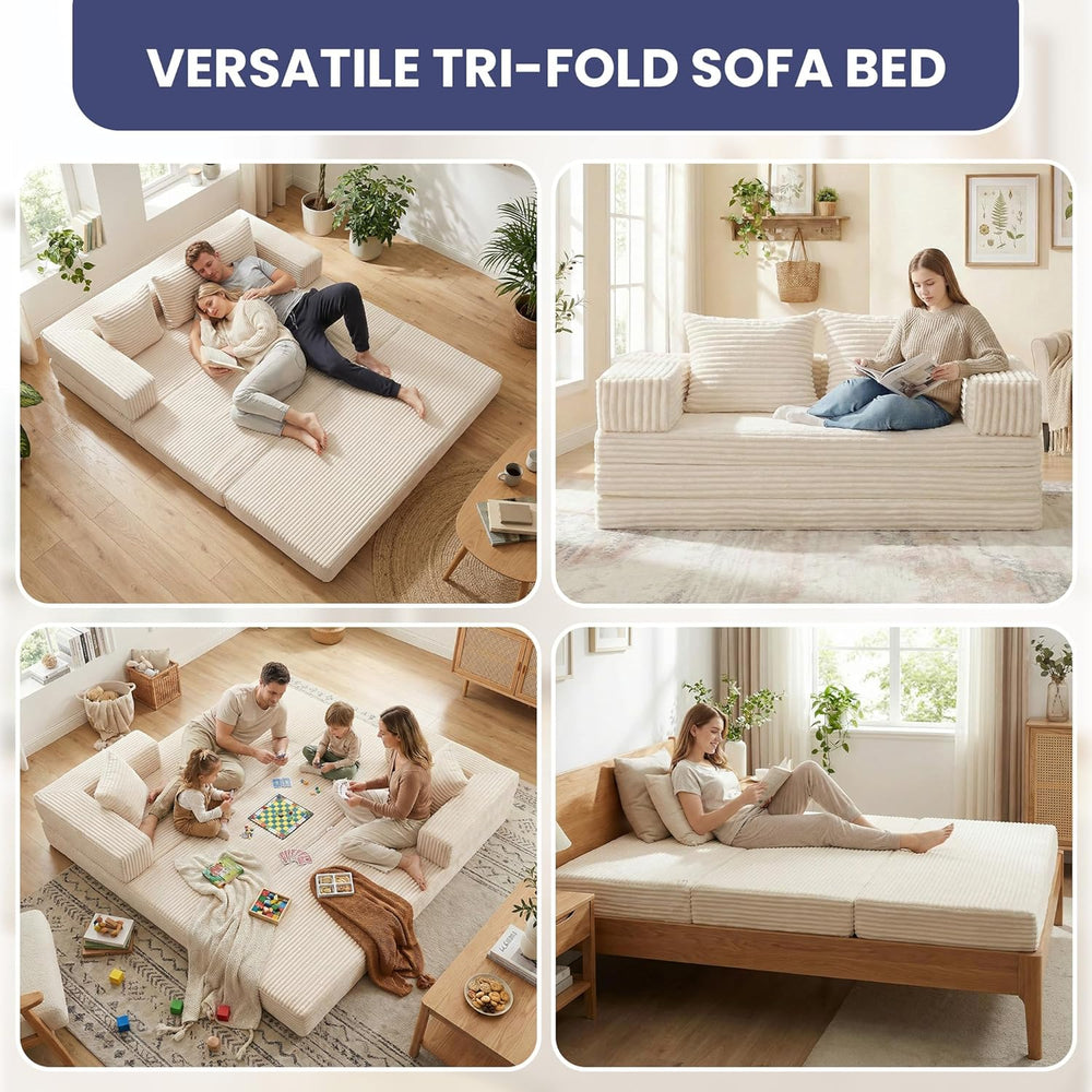 Convertible Sofa Bed, 4-in-1 Boneless Loveseat with Removable Armrests Backre...