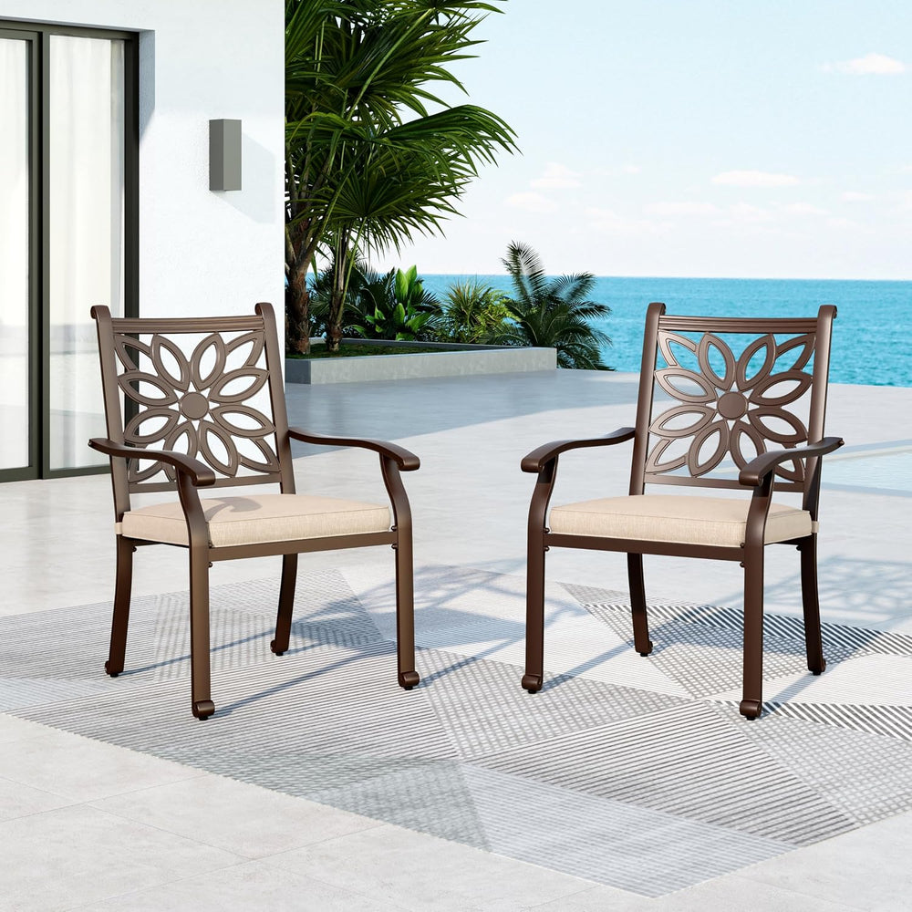 MFSTUDIO Stackable Patio Dining Chairs, Set of 2, Cast Aluminum & Metal