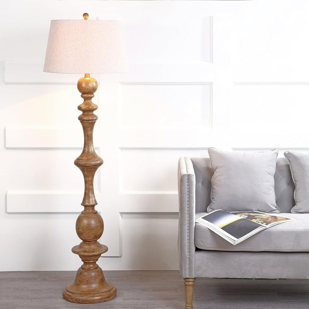 JONATHAN Y Taylor Candlestick Floor Lamp 67", Brown Wood Finish
