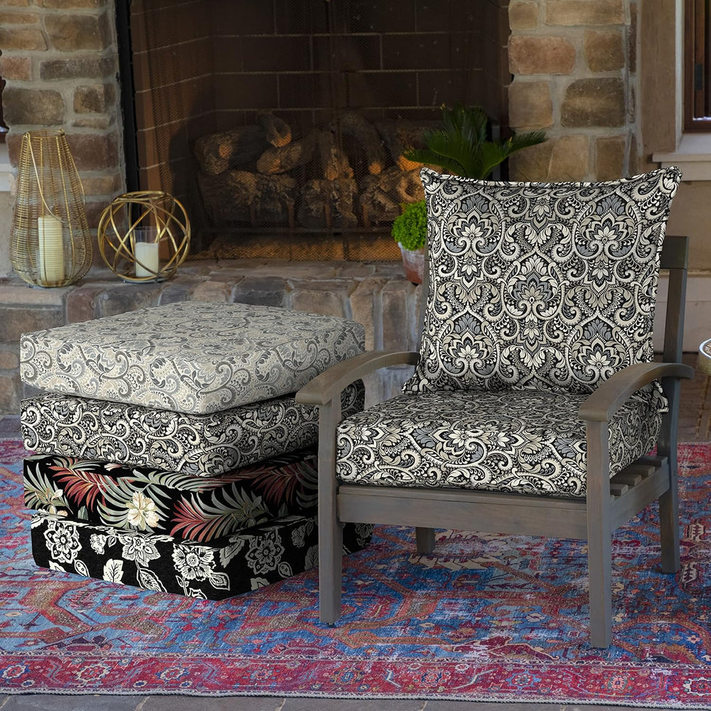 Arden Outdoor Deep Seat Cushion Set, 4-Pack, 24x24, Black Damask