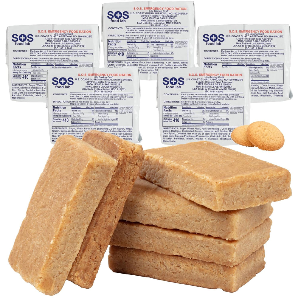 SOS Food Lab Emergency Food Bar - 2400 Calorie Ration (5 Pack Shortbread Cook...