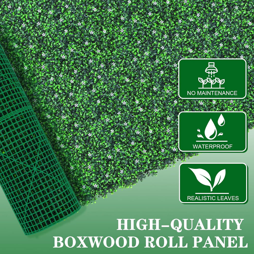 Grooy 71"x 144"(72 sq.ft) Artificial Boxwood Grass Wall Roll with F...