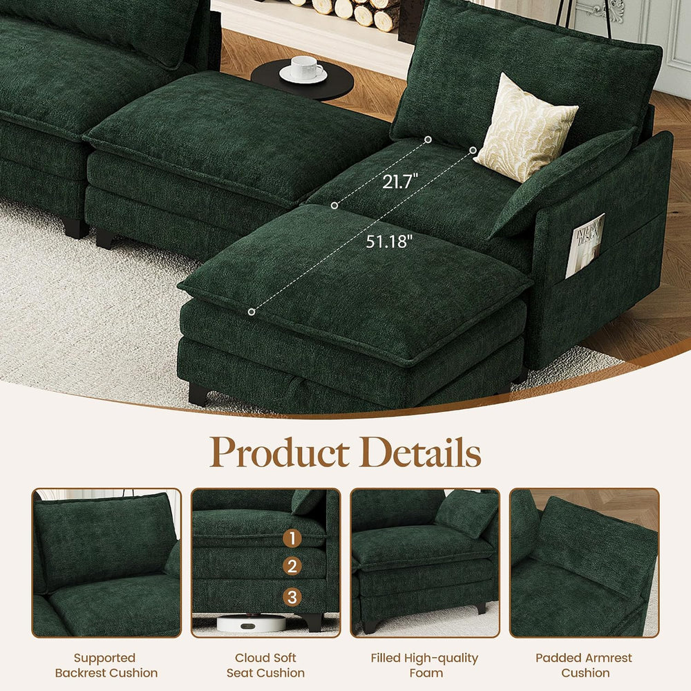 Accent Sofa Chair with Storage Ottoman, Cloud Sigle Couch with Side Pocket fo...